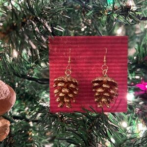 Glittery Gold Pinecone Earrings